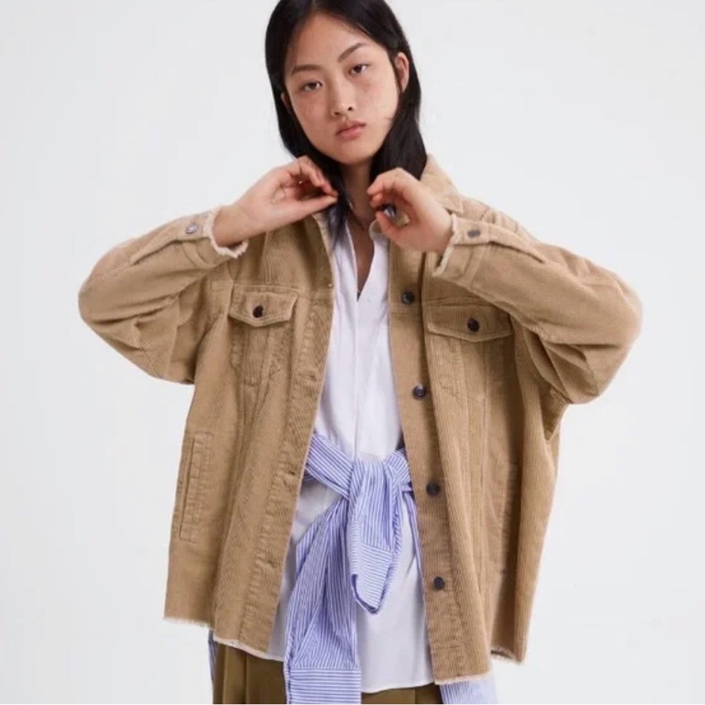 Zara Tan Corduroy Outerwear Jacket/Shacket, Frayed Hem/cuffs, Size L